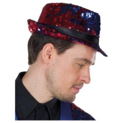 Chapeau Fedora bleu / rouge